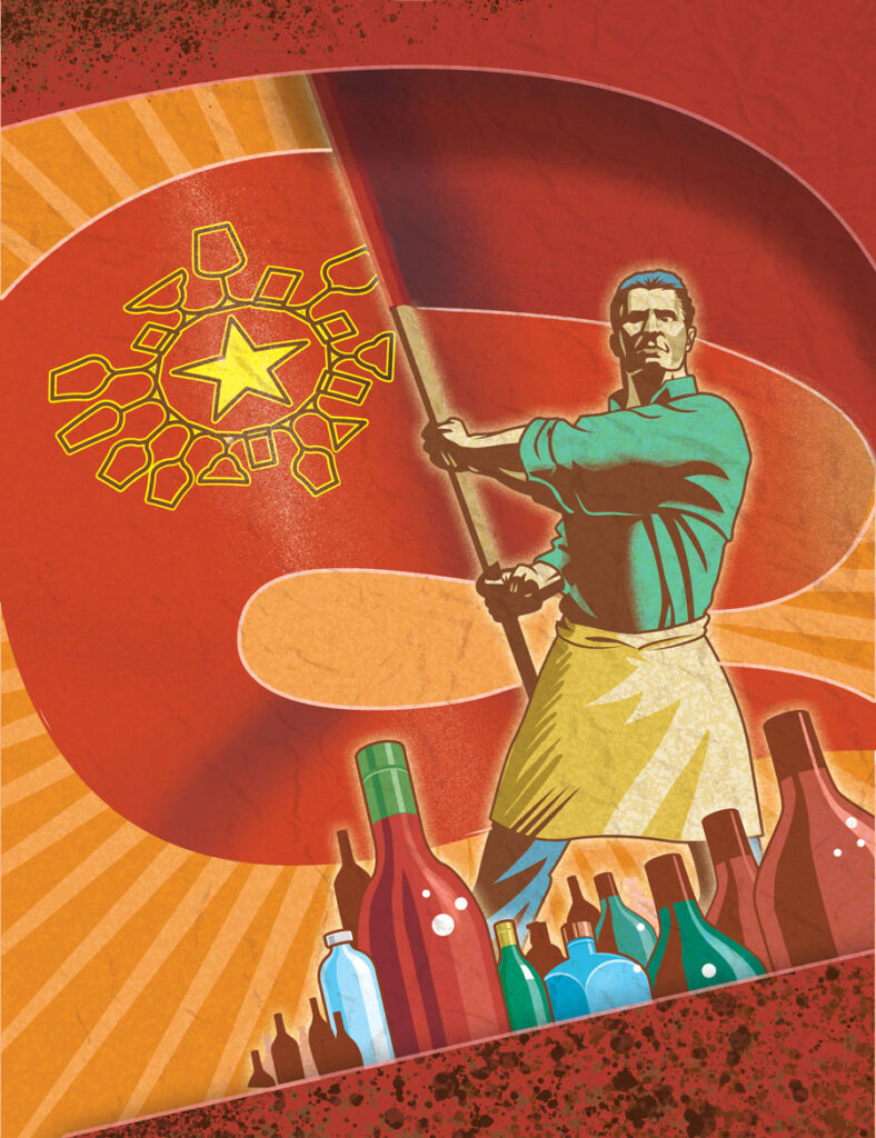 Retro Russian poster style image for a magazine cover illustration